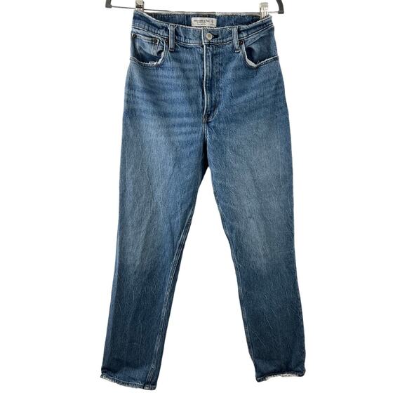 Abercrombie & Fitch The 90s Straight Ultra High Rise Jeans Blue Cotton Blend 27 - Picture 1 of 7